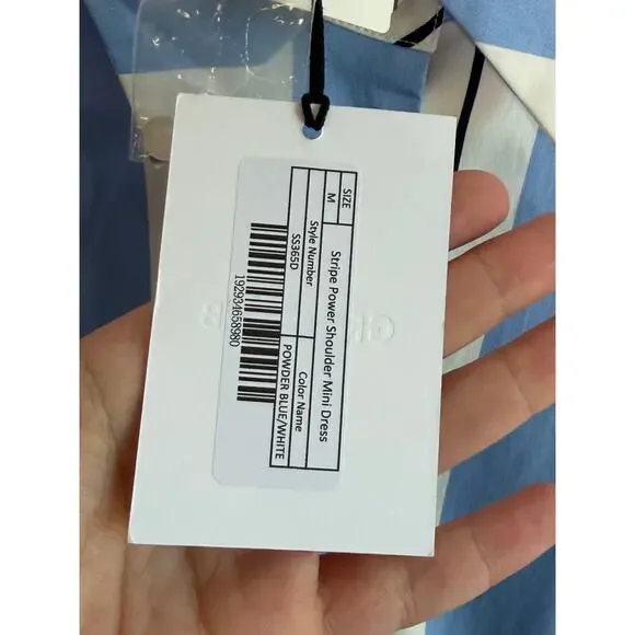 Grey Lab Stripe Power Shoulder Mini Shirtdress Powder Blue/ White Womens M NWT - Picture 9 of 11